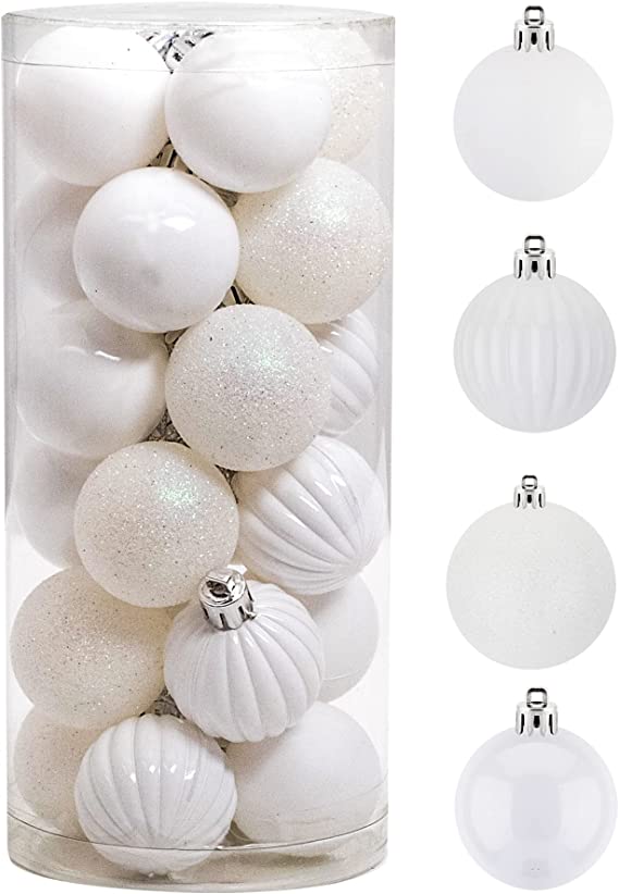 Photo 1 of 24PCS 1.57"(40mm)Christmas Ball Ornaments for Christmas Decorations, Shatterproof Plastic Ball Present for Xmas Trees,Festival, Home Party and Wedding Party,Small Size Christmas Tree Ornaments(White)