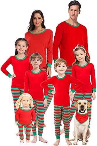 Photo 1 of Family Matching Christmas Pajams Women Men Xmas Pjs Holiday Cotton Sleepwear Jammies Long Sleeve Pyjamas Clothes Kids 2 Red-green-christmas-striped 
SIZE-2T