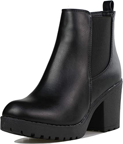 Photo 2 of Coutgo Womens Platform Lug Sole Ankle Booties Chunky Block Heel Zipper Round Toe Chelsea Dress Fall Winter Boots Shoes Size 8