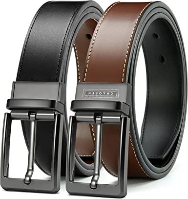Photo 1 of CHAOREN Reversible Belt for Men - Mens Belt Leather 1 3/8" Black & Brown for Dress Pants - Adjustable Belt Trim to Fit