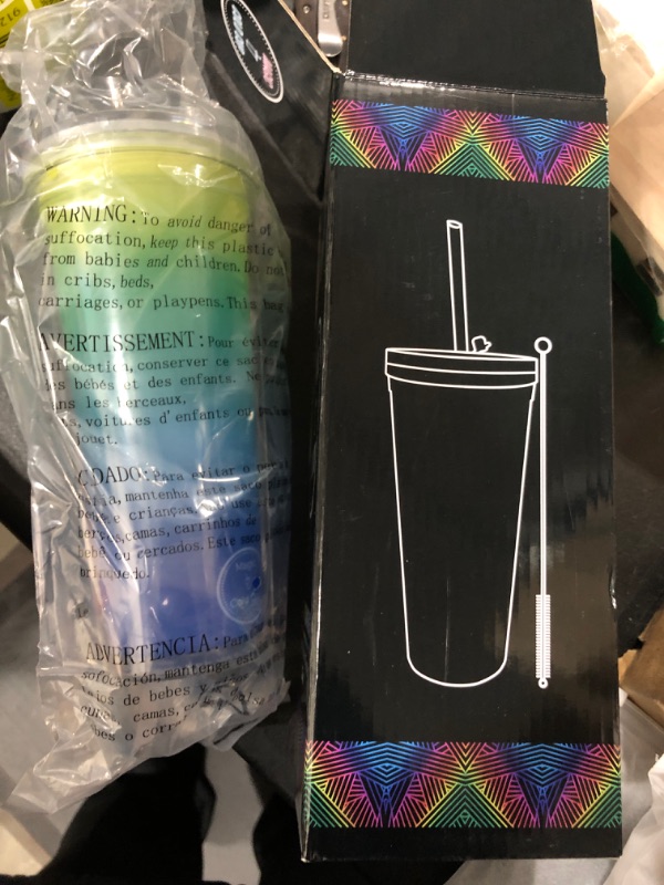 Photo 2 of 22oz Ocean Color Changing Cup with Lid and Straw for Adults by Magic Cold Cup - BPA-FREE Reusable Double Wall Tumbler is Unbreakable & Leakproof with Resealable Lid Plug and Straw Cleaner