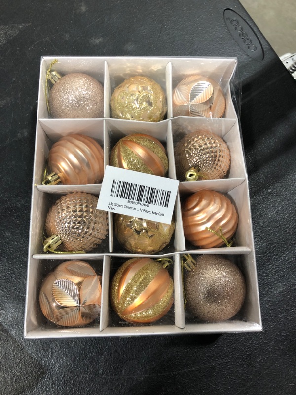 Photo 2 of 2.36"/60mm Christmas Balls Ornaments, Small Shatterproof Plastic Christmas Tree Decorations, Decorative Hanging Baubles for Christmas Holiday Wedding Party - 12 Pieces, Rose Gold