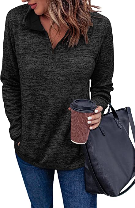 Photo 1 of Aleumdr Women Casual Long Sleeve 1/4 Zipper Color Block Sweatshirts Stand Collar Pullover Tunic Tops with Pockets size s