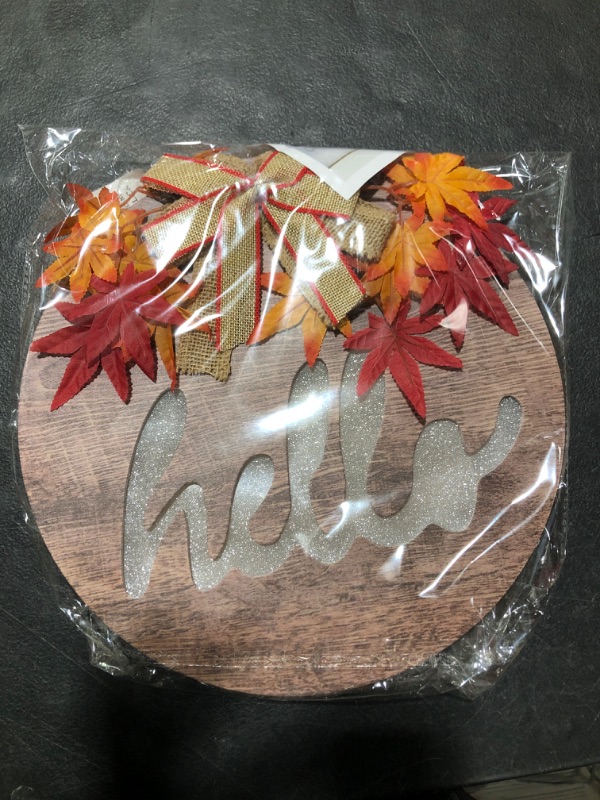 Photo 2 of [ Lighted & Timer ] Thanksgiving Fall Wreath for Front Door Decor Hello Sign Maple Leaves Battery Operated Wooden Hanging Sign Autumn Harvest Thanksgiving Indoor Outdoor Wall Home Decorations