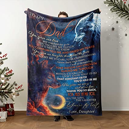 Photo 1 of 2022 Dad Gifts to My Dad from Daughter Wolf Ultra Soft Fleece Throw Blankets for Couch Bedroom Sofa Best Dad Gifts, Birthday Gifts, Thanksgiving, Anniversary, for Men 50 x 60 in