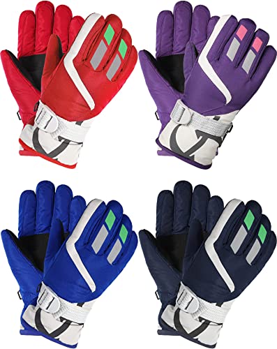 Photo 1 of 4 Pairs Kids Ski Gloves Windproof Warm Toddler Snow Gloves with Adjustable Buckle 