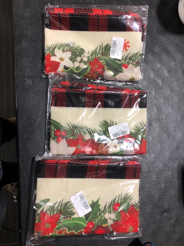 Photo 2 of 3 PACK Christmas Table Runner- 13x72 Inch Linen Non-Slip Red Buffalo Plaid Farmhouse Christmas Decor for Kitchen, Home Christmas Red Buffalo Plaid