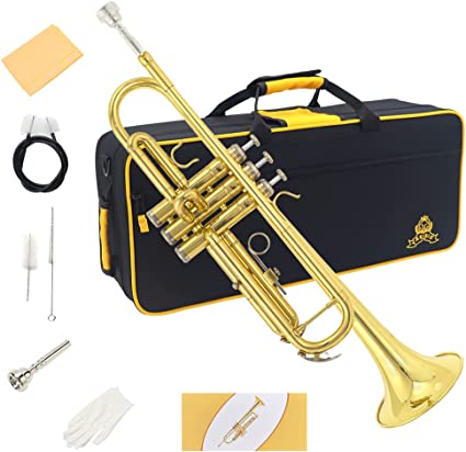 Photo 1 of Yasisid Bb Standard Trumpet Set, Brass Adults Play Western Wind Instruments for Beginners or Advanced Students, with Hard Case, Cleaning Kit, 7C Mouthpiece, Cloth and Gloves SILVER 
