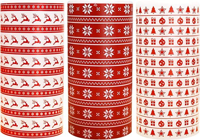 Photo 1 of YUROZAC Christmas Flameless Candles with 6H Timer, Flickering Battery Operated Real Wax Electric LED Pillar Candles for Decorations Red Deer Gift Chritsmas Tree Snowflake Decal Set of 3, D3 x H6 