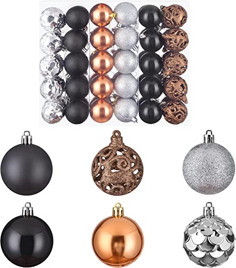 Photo 1 of 60PCS Christmas Ornaments for Xmas Tree,2.36Inch Shatterproof Christmas Ball Ornaments, Xmas Seasonal Mixed Hanging Balls for Christmas Tree Party Holiday Decor(Bronze&Black&Silver)