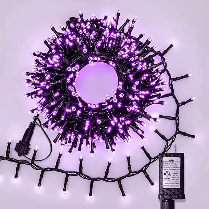 Photo 1 of gresonic Halloween Lights Outdoor, 300 LED 19.6ft Purple Halloween Decorations, Connectable Halloween String Fairy Lights Plug in 8 Modes Timer Memory Function for Indoor Holiday Party Yard 