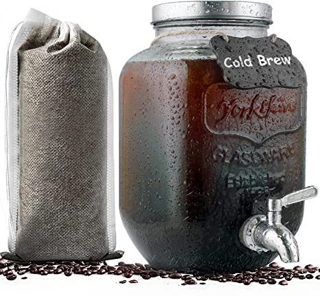 Photo 1 of HomeFeel 1 Gallon Cold Brew Coffee Maker with Filter Bags (40 Count) – Airtight & Leakproof Glass Jar with Anti-Rust Lid and 304 Stainless Steel – Cold Brew & Iced Coffee Pitcher for Fridge 