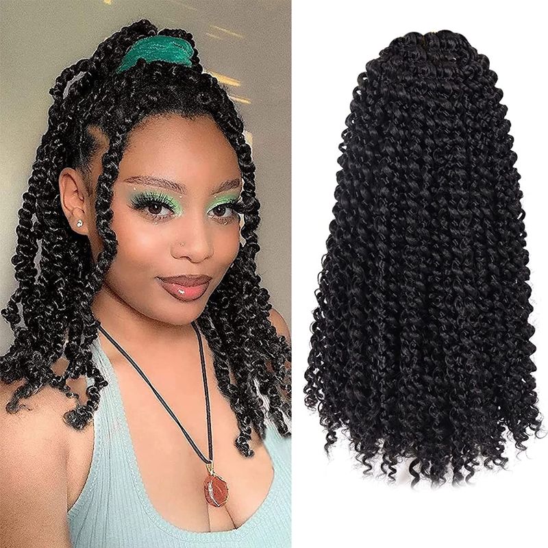 Photo 1 of 14 Inch Passion Twist Crochet Hair Bohemian Water Wave for Passion Twist Crochet Braiding Hair Pre Looped Synthetic Braids Curl Spring Twists (7packs, 1B#)
