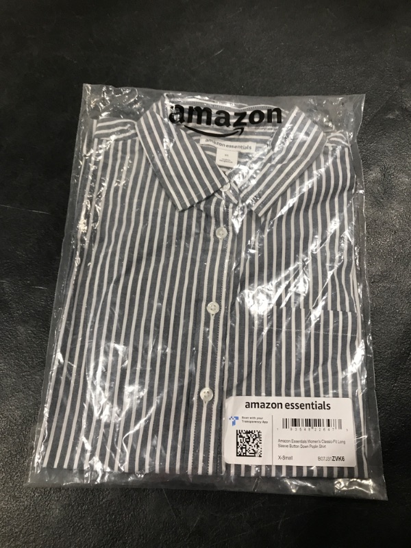 Photo 2 of Amazon Essentials Women's Classic-Fit Long-Sleeve Button-Down Poplin Shirt size X-Small Indigo, Stripe