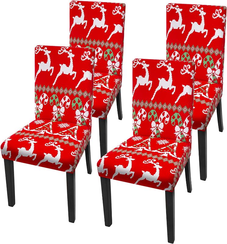 Photo 1 of XUDHAH Christmas Chair Covers Set of 4, High Stretch Christmas Chair Covers Reusable Seat Covers Suitable for Dining Room Holiday Decoration
