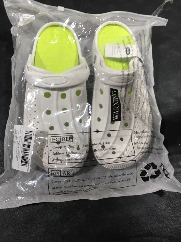 Photo 1 of ChayChax Men's and Women's Arch Support Clogs Garden Shoes Slip-on Outdoor Beach Slippers with Removable Cushion Footbed 12-13 Women/10.5-11.5 Men White Green