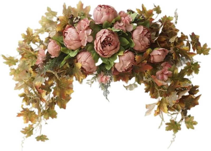 Photo 1 of  Artificial Floral Swag,Rustic Simulation Flowers,not Wither,not Easy to Fade,Beautiful Decoration for Lintel Outdoor Wedding Arch Chair Arbor Table centerpieces Sheer Drapes (Peony) 