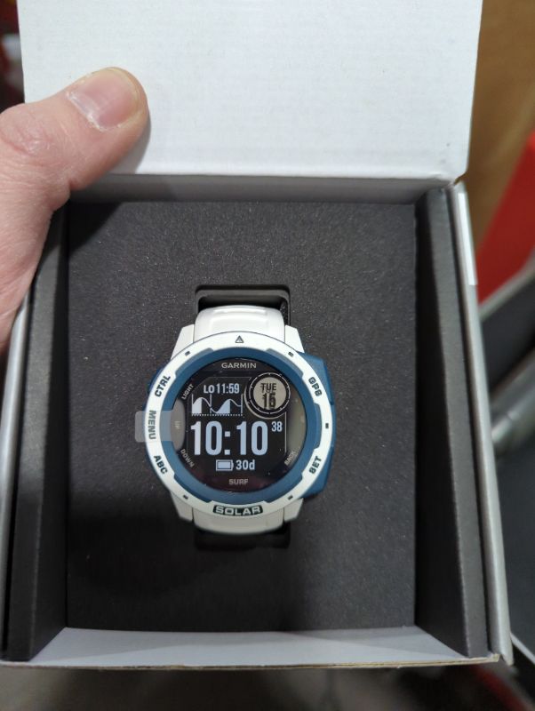 Photo 1 of Garmin Instinct Solar Surf, Rugged Outdoor Smartwatch with Solar Charging Capabilities, Tide Data and Dedicated Surfing Activity, Cloudbreak