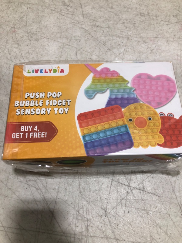 Photo 1 of Bubble Sensory Fidget Toy Pack - 5 Piece Pop Toy Value Pack Bundle Set with Nice Package Box, It Comes in Different Shapes & Colors Like Unicorn, Heart, Rainbow & Glow in The Dark That Kids Will Love Classic Edition