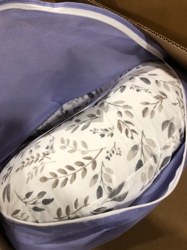 Photo 2 of Boppy Nursing Pillow and Positioner—Original | Gray Taupe Watercolor Leaves | Breastfeeding, Bottle Feeding, Baby Support | with Removable Cotton Blend Cover | Awake-Time Support
