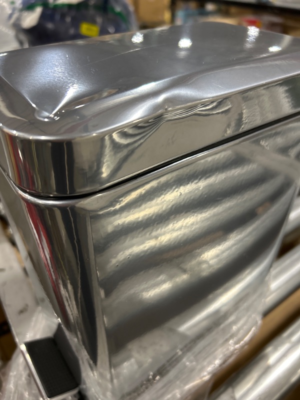 Photo 1 of mDesign Small Modern 1.3 Gallon Rectangle Metal Lidded Step Trash Can, Compact Garbage Bin with Removable Liner Bucket and Handle for Bathroom, Kitchen, Craft Room, Office, Garage - Chrome Chrome 1.3 Gallon