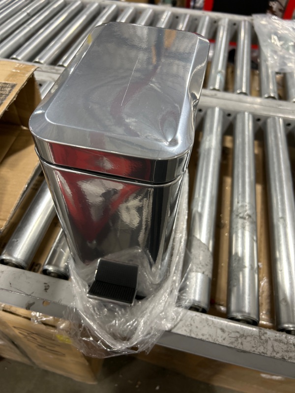 Photo 1 of mDesign Small Modern 1.3 Gallon Rectangle Metal Lidded Step Trash Can, Compact Garbage Bin with Removable Liner Bucket and Handle for Bathroom, Kitchen, Craft Room, Office, Garage - Chrome Chrome 1.3 Gallon