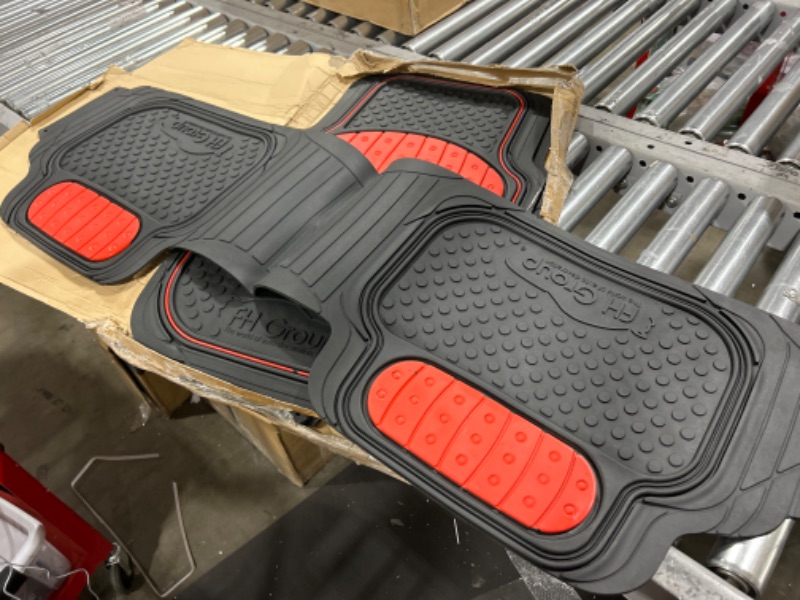 Photo 2 of Automotive Floor Mats Red Climaproof for All Weather Protection Universal Fit Heavy Duty Rubber fits Most Cars, SUVs, and Trucks (Full Set Trim to Fit) FH Group F11500RED