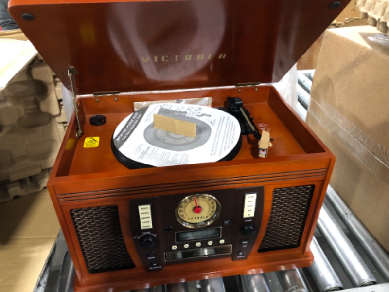 Photo 2 of Victrola Aviator 8-in-1 Bluetooth Record Player & Multimedia Center with Built-in Stereo Speakers - 3-Speed Turntable, Vinyl to MP3 Recording, Wireless Music Streaming, Mahogany Espresso