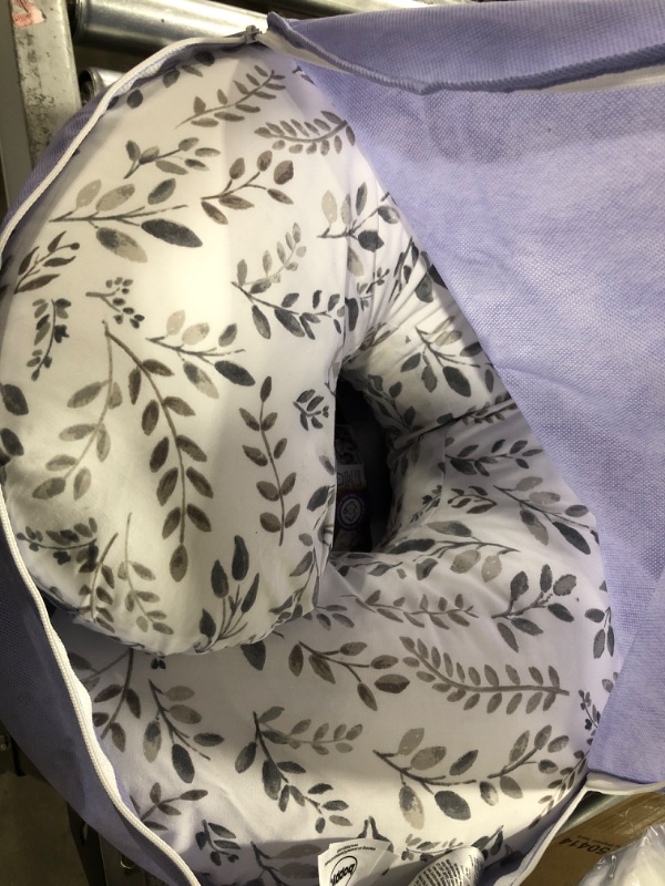 Photo 2 of Boppy Nursing Pillow and Positioner—Original | Gray Taupe Watercolor Leaves | Breastfeeding, Bottle Feeding, Baby Support | with Removable Cotton Blend Cover | Awake-Time Support