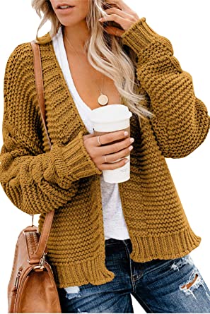 Photo 1 of BZB Women's size large Knit Cardigan Sweater Open Front Long Sleeve Cable Chunky Cardigan Loose Knitwear Outwear Coat 
