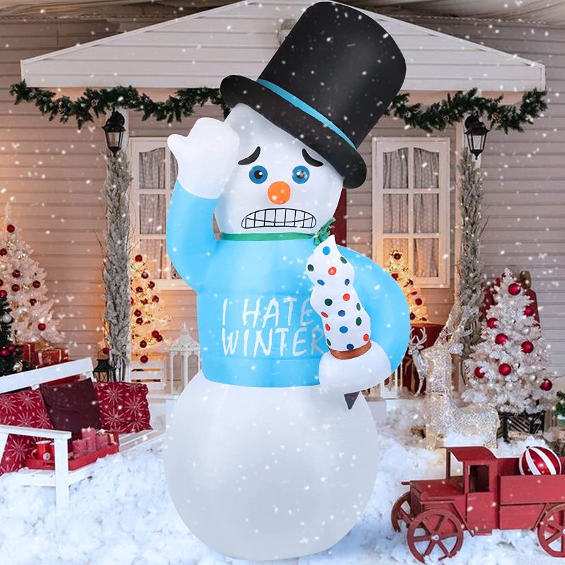 Photo 1 of MAOYUE Christmas Inflatables Decorations Snowman 5.9Ft Outdoor Christmas Decorations Built-in LED Blow up with Tethers, Stakes Christmas Inflatables for Holiday Outdoor Yard Lawn 