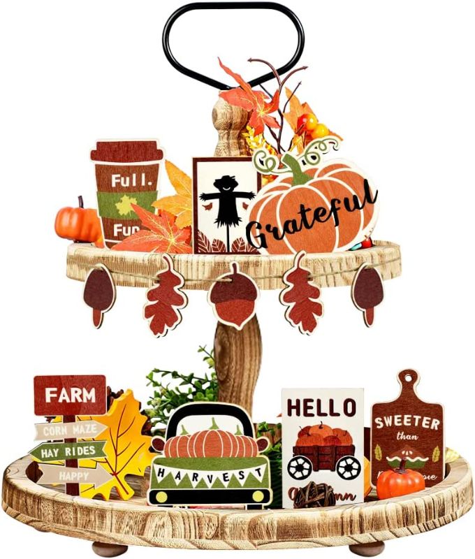 Photo 1 of 12 Pcs Autumn Tiered Tray Decoration Countryside Theme Pumpkin Fall Harvest Signs Hanging Ornaments for Thanksgiving Decorations, Home and Kitchen, Family Party, Wall, Door and Tabletop Embellishment.