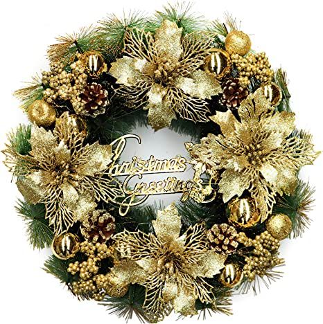 Photo 1 of 16" Christmas Wreath ,Front Door Holiday Christmas Party Decorations Supplies?Indoor Outdoor Home Decor, Flower Gifts for Christmas Party Decor 