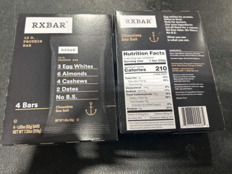 Photo 2 of 2 pack exp : may31/2023 RXBAR, Chocolate Sea Salt, Protein Bar, 1.83 Ounce