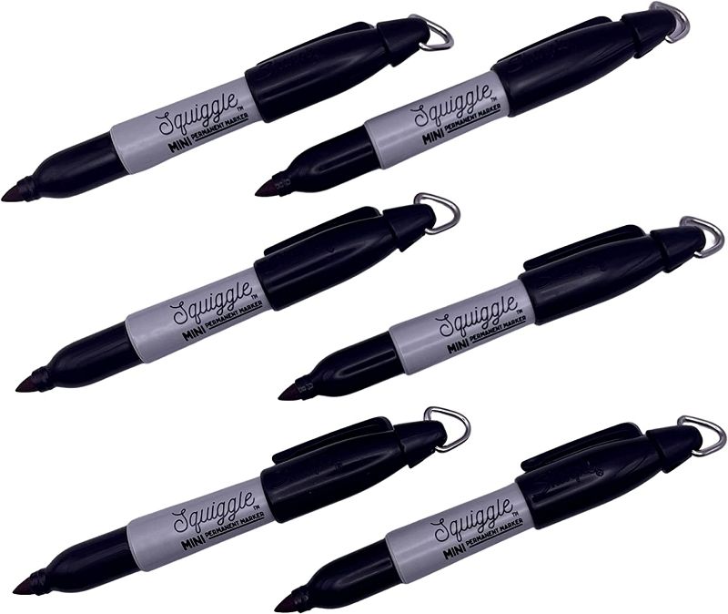 Photo 1 of Squiggle Mini Markers - Mini Permanent Marker for Nurses Badge - Badge Marker for Nurses - Golf Ball Marker - Permanent Markers - Mini Pens for nurses badge - Golf keychain pen with clip - Black 6 Pack
