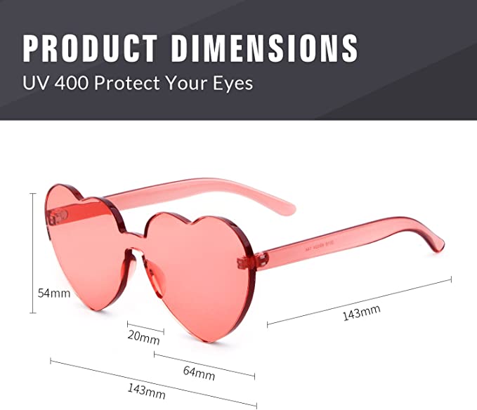 Photo 1 of ADEWU Heart Shaped Rimless sunglasses Women, Cute Transparent Candy Color Heart Glasses Festival Party Favor
