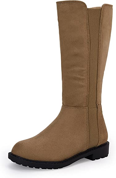 Photo 1 of Coutgo Girls Faux Suede Knee High Chelsea Boots Kids Chunky Low Heel Back Zipper Fashion Winter Riding Booties Size 1 Little Kid