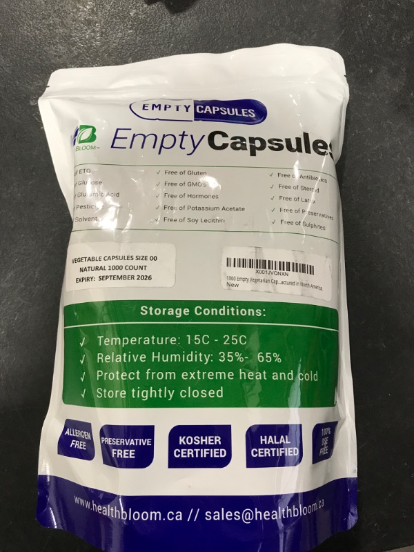 Photo 2 of 1000 Empty Vegetarian Capsules Size 00 Natural. Kosher. Non GMO. Halal. Hypoallergenic. Manufactured in North America. 