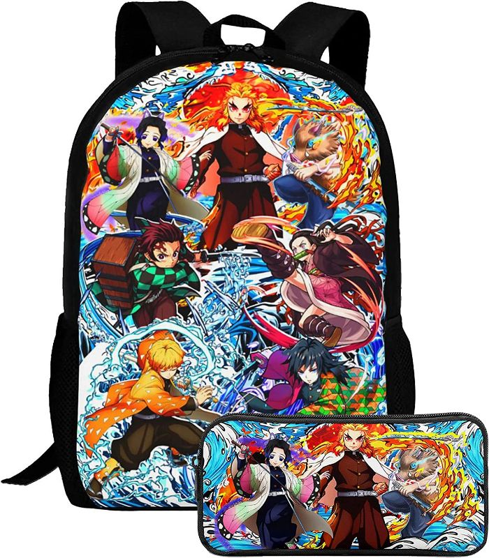 Photo 1 of 2PCS Anime Backpack With Pencil Case, 17 Inch Fashion Print Cartoon Bookbag Laptop Daypack Color G1