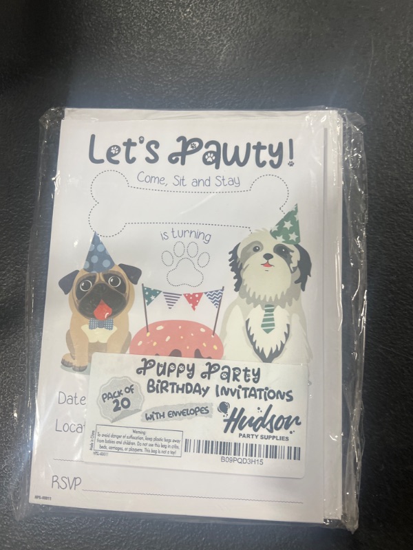 Photo 1 of Pug Birthday Party Invitations with Envelopes - (Pack of 20) - Puppy Party Invites for Girls, Boys, Toddlers, Children and More. Puppy Party Supplies. Fill In Style.
