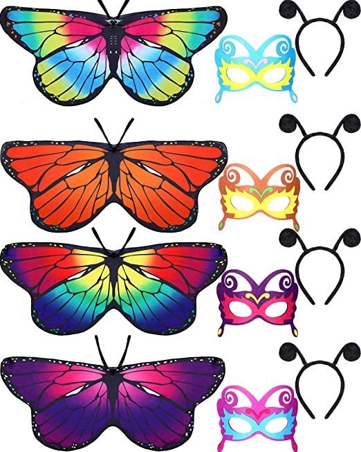 Photo 1 of 12 Pcs Kids Fairy Butterfly Wings Costume for Girls Dress up with Antenna Headband Mask Kids Girls Halloween Party Supplies https://a.co/d/3G9ybUG