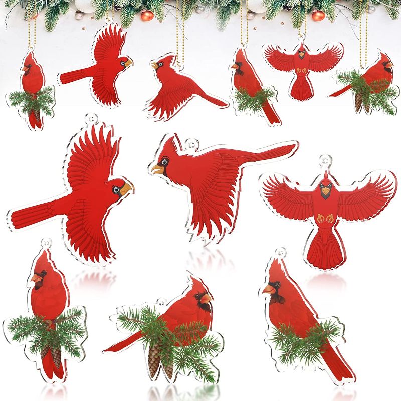 Photo 1 of 12 PCS Christmas Cardinals Ornaments Acrylic Red Cardinal Christmas Tree Ornaments Memorial Gifts Xmas Hanging Ornaments Garden Lawn Wreath Craft Decorations https://a.co/d/a70dTsi