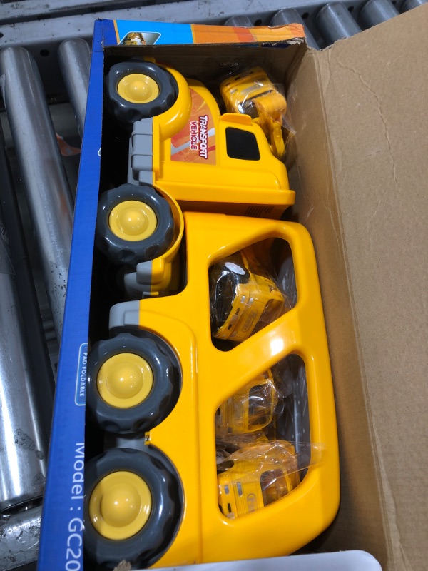 Photo 2 of Construction Truck Toys for 3 4 5 6 Years Old Toddlers Kids Boys and Girls, Car Toy Set with Sound and Light, Play Vehicles in Friction Powered Carrier Truck, Small Crane Mixer Dump Excavator Toy
