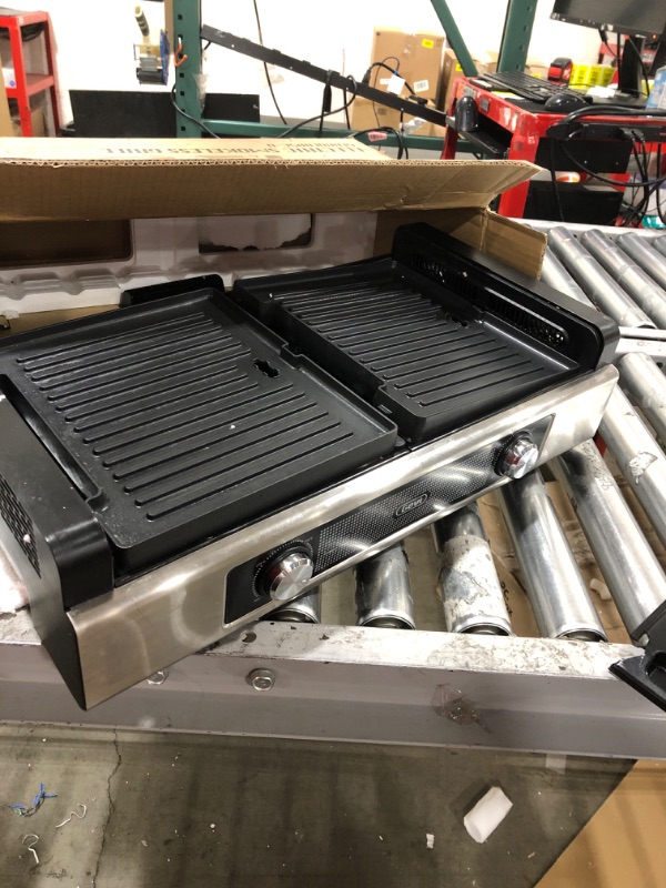 Photo 2 of Gevi Electric Indoor Smokeless Grill + Griddle, Nonstick Plates, 2 Cooking Zones with Adjustable Temperature, Black
