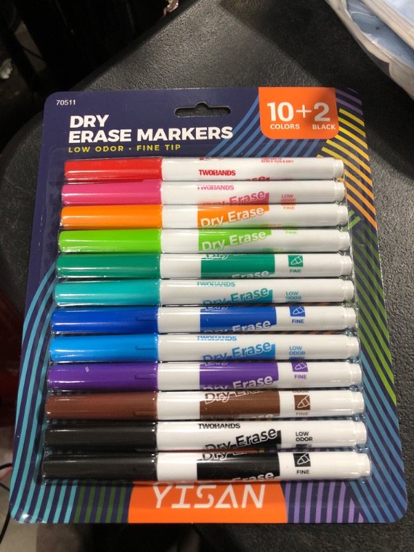 Photo 2 of YISAN Dry Erase Markers Fine Point,Whiteboard Markers Fine Tip, 10+2 Assorted Colors Low Odor,Writing on Whiteboard,Mirrors for School Office Home,70511