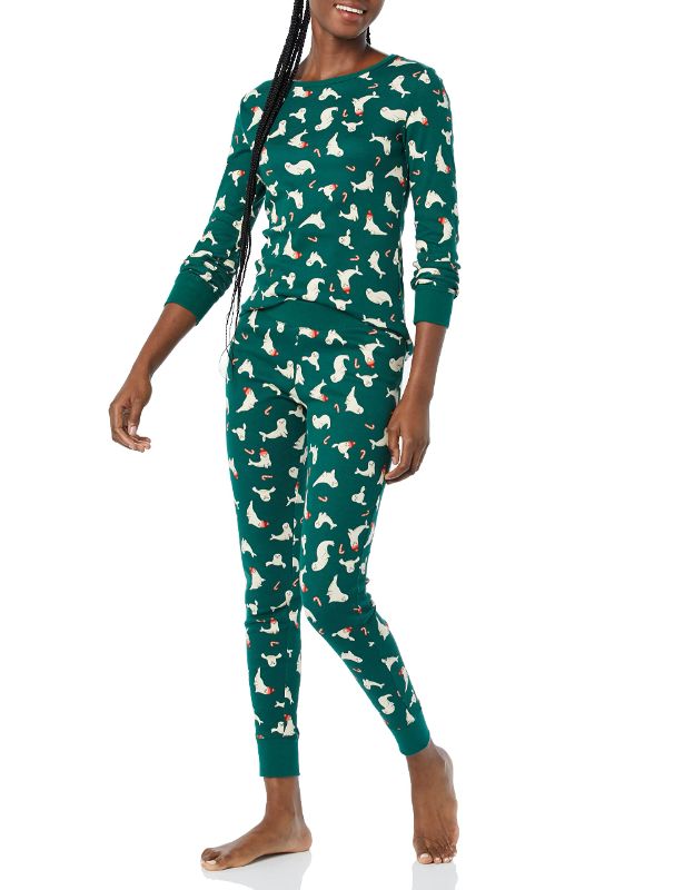 Photo 1 of Amazon Essentials Family Holiday Cotton Pajama Sleepwear Women's Slim Fit 2X Green, Seal