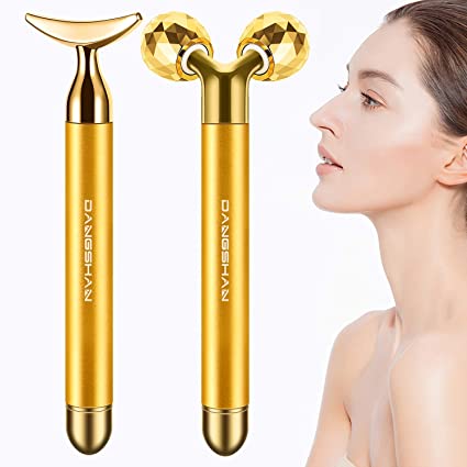 Photo 1 of 2-IN-1 Electric Face Massager Roller 24k Golden Face Roller, 3D Roller and Unique Crescent Shape Facial Roller Massager Kit Arm Eye Nose Massager Skin Care Tools 