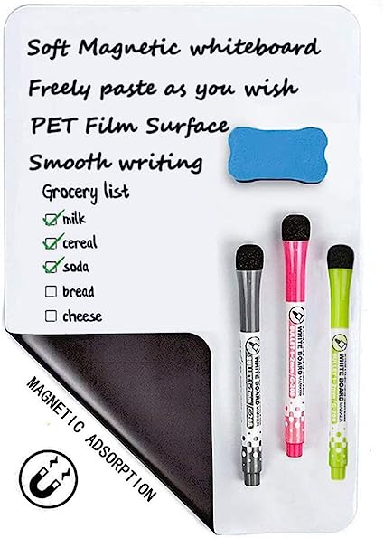 Photo 1 of DONGDA Magnetic Dry Erase Whiteboard, 12" x 8" White Board Magnetic Board for Fridge with 3 Dry Erase Markers and Eraser with Magnets, Message Notice Board for Fridge Kitchen Planner Grocery List 