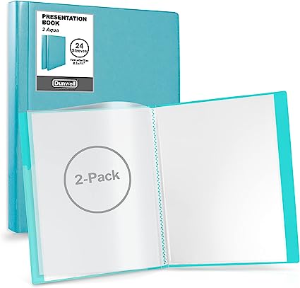 Photo 1 of Dunwell Binders with Plastic Sleeves 24-Pocket - (2 Pack, Aqua) Presentation Books 8.5x11, Portfolio Folders with 8.5 x 11 Sheet Protectors, Each Displays 48 Letter Size Pages, Kids Artwork 