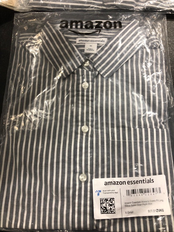 Photo 2 of Amazon Essentials Women's Classic-Fit Long-Sleeve Button-Down Poplin Shirt X-Small Indigo, Stripe